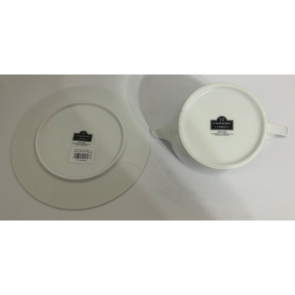10 Strawberry Street Aurora-25 Gravy Boat & Saucer Porcelain White Elegant - Picture 5 of 7